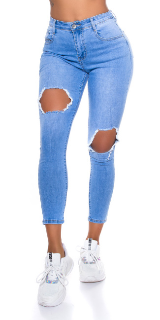 Skinny Fit Jeans with Cut-Outs Blue